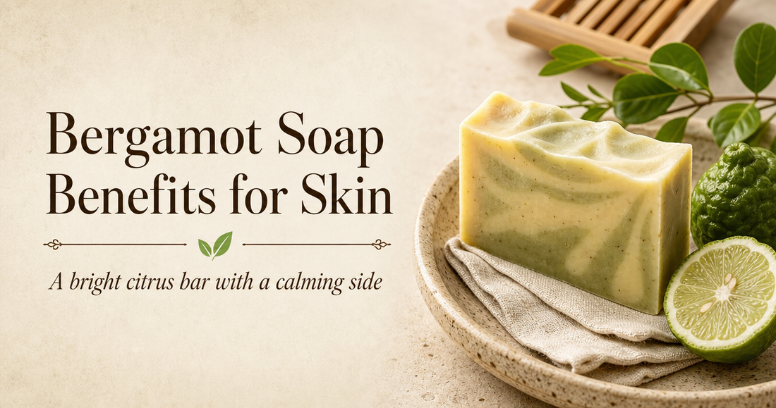 Bergamot soap benefits - handmade citrus bar with bergamot fruit and natural ingredients