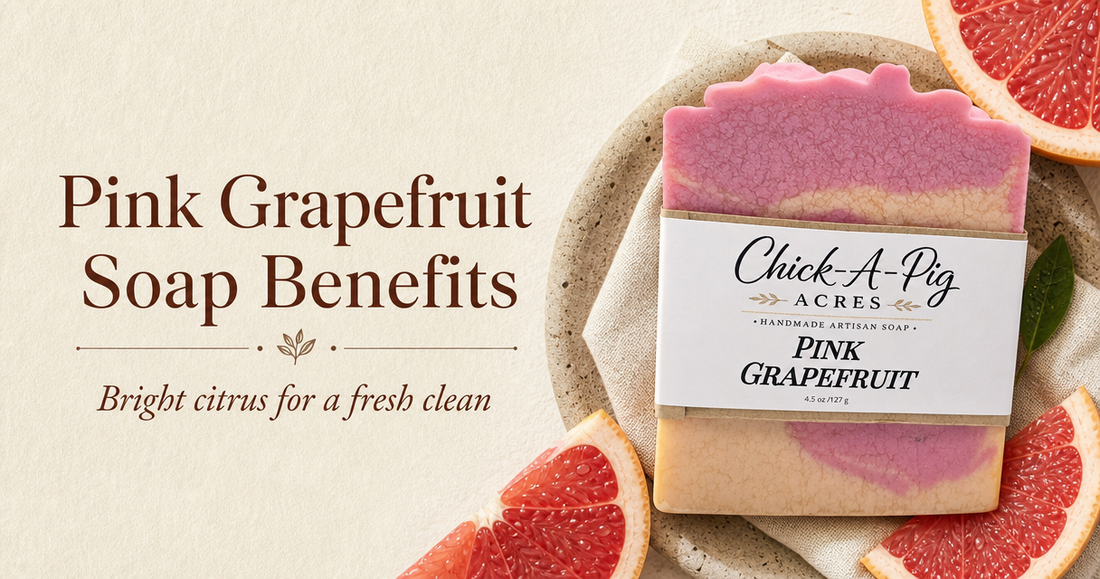 Pink Grapefruit Soap Benefits — handmade citrus bar on stone dish