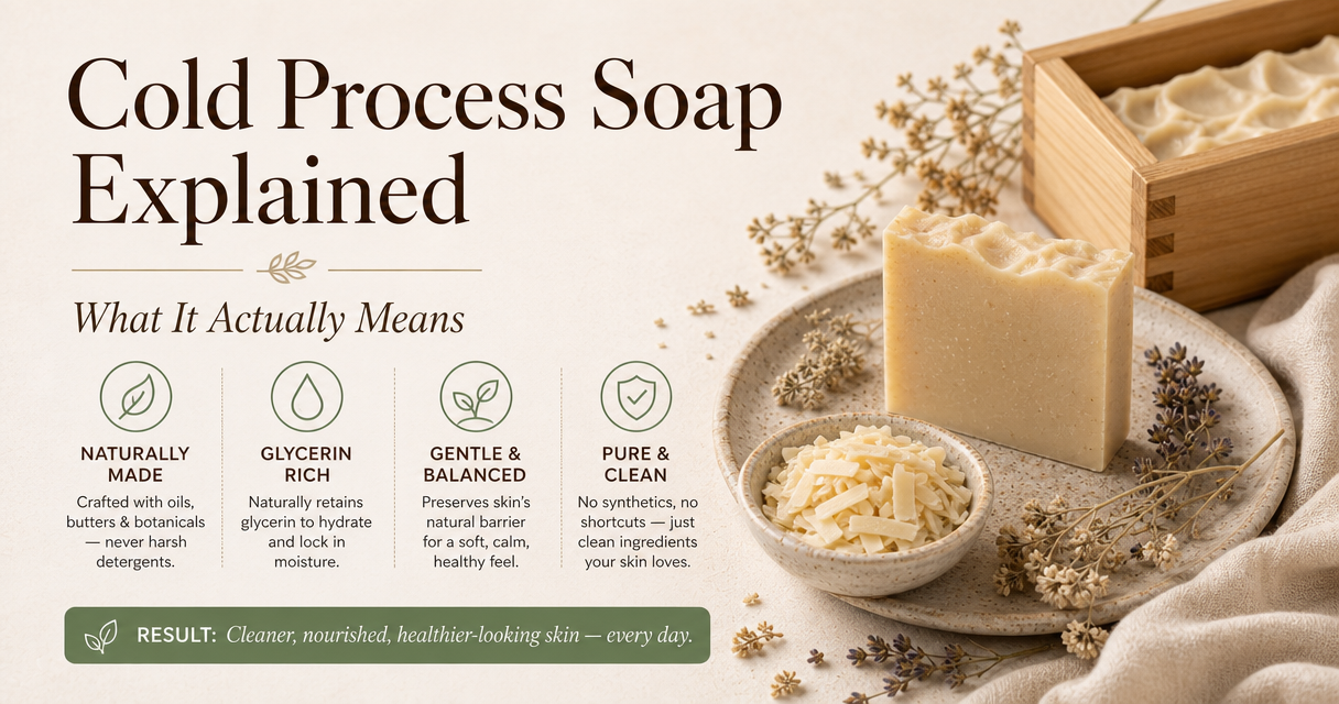 Cold process soap explained featured image with handmade soap bar and wooden mold