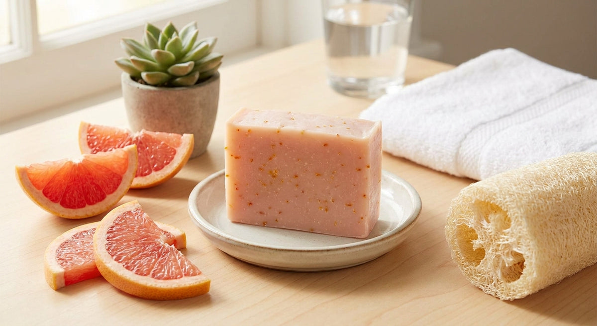 Pink grapefruit soap for an energizing morning shower